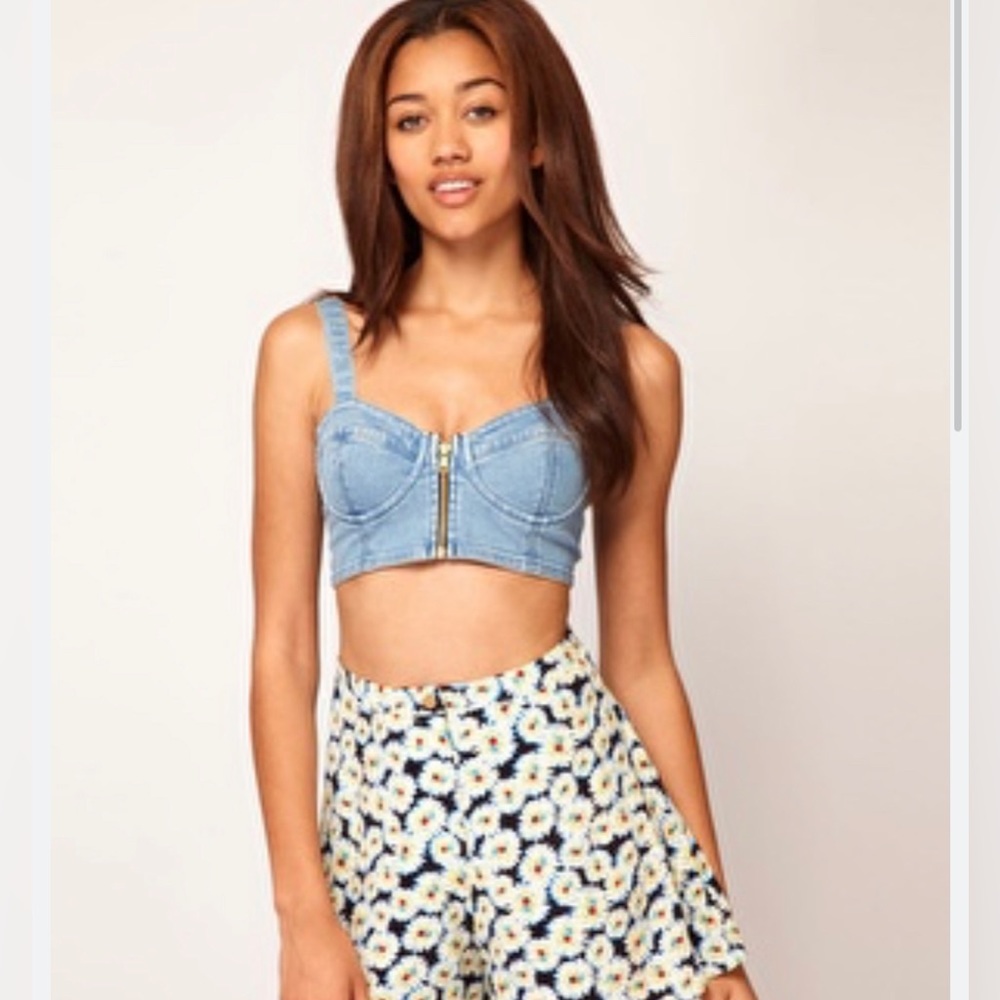 River Island Demin Bustier Crop Top XS